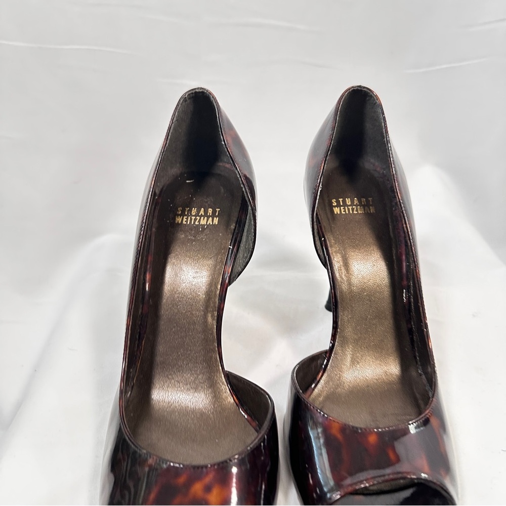 Stuart Weitzman Tortoise Shell Peep Toe Heels - Picture 6 of 12
